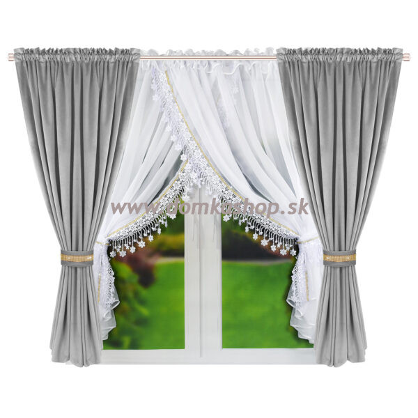 Závesový set SINDY - velúrové závesy plus záclona - šedá - Image 3