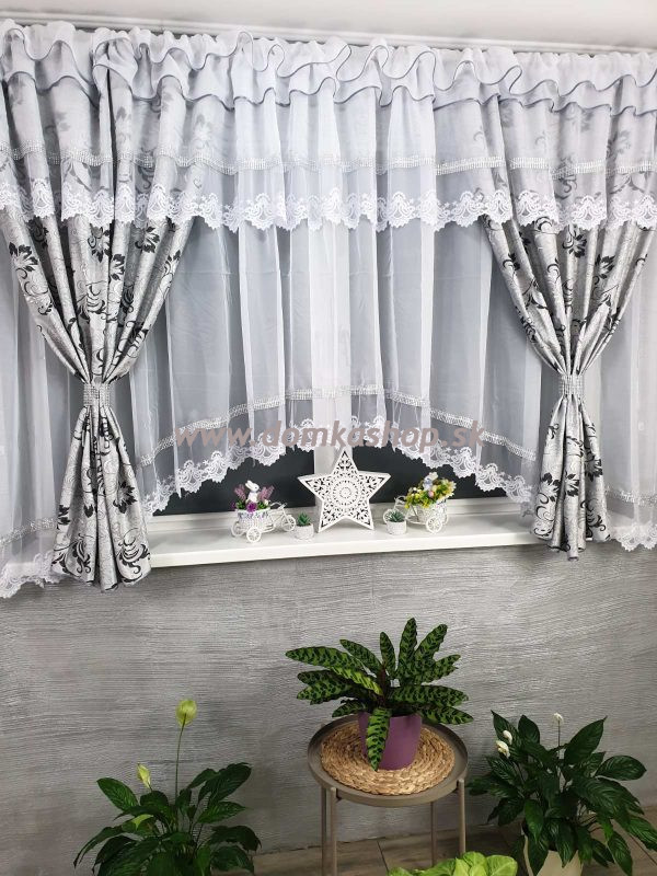 Závesový set LUCINDA 400 x 160 cm - šedo čierna