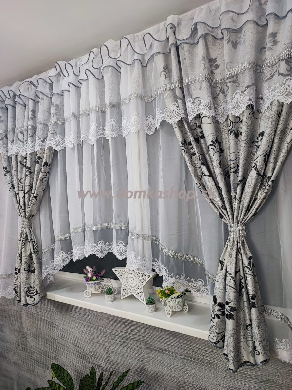 Závesový set LUCINDA 400 x 160 cm - šedo čierna - Image 3