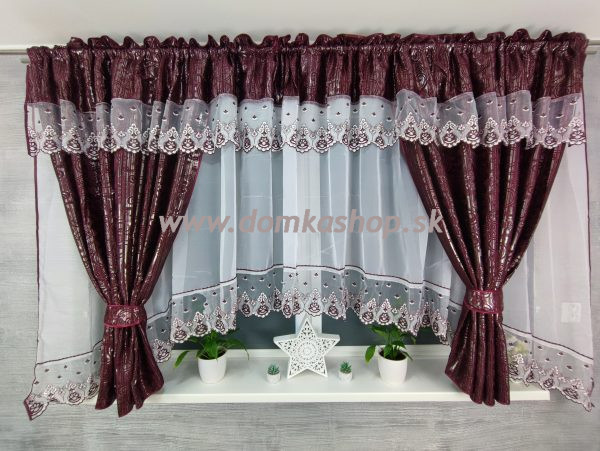 Závesový set EMILY 2 bielo bordový - 400 x 160 cm