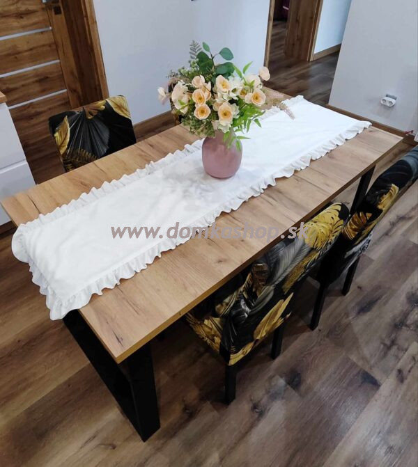 Velúrový obrus s volánikmi - 40 x 160 cm - biely